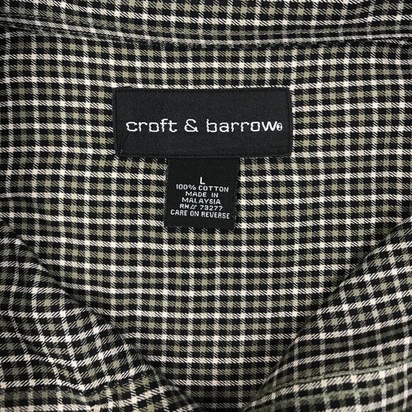 Croft & Barrow Shirt Mens Large Green Black Check Button Down Long Sleeve Pocket - Picture 3 of 11